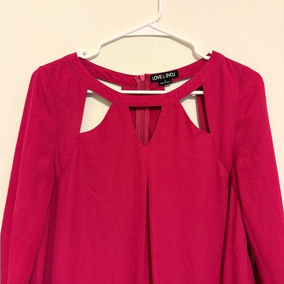 2/$25 Love & Love - Long Sleeve Fuscia Mini Dress w/ Cutouts - Picture 3 of 9
